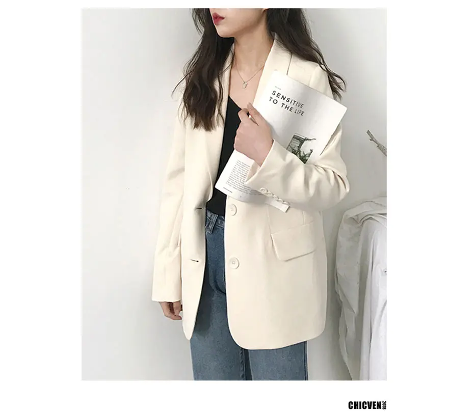 Casual Solid White Blazer Long Sleeve Women Blazers and Jackets Notched blazer mujer blaser feminino Suits Coats Female