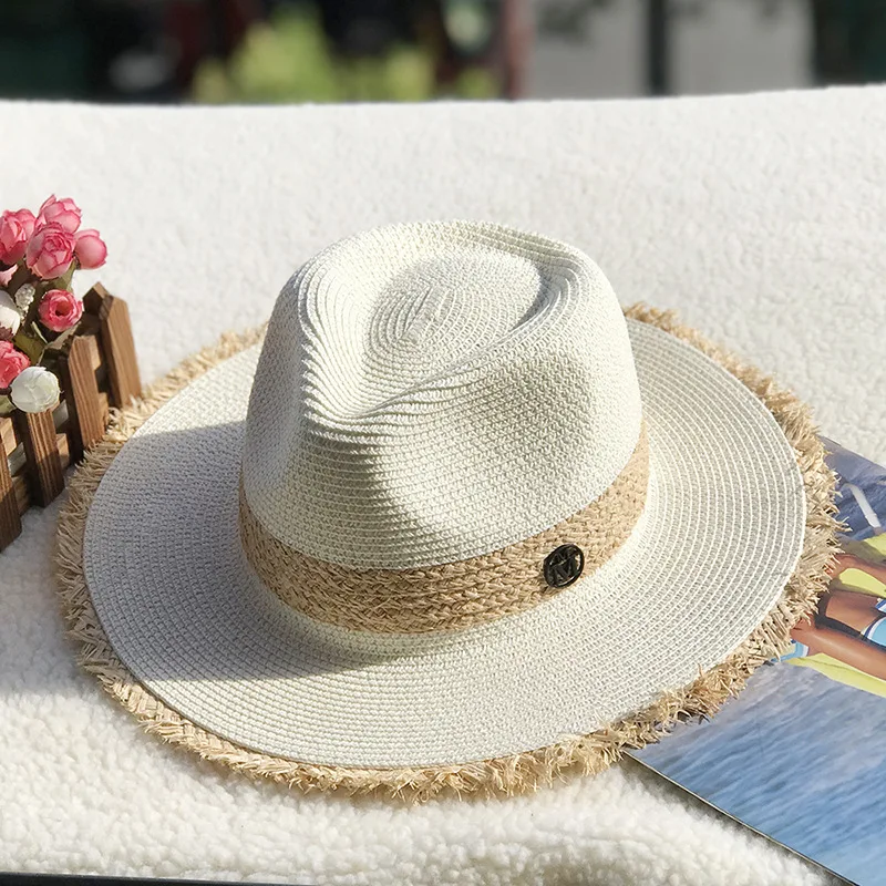 Женская соломенная шляпа из рафии плетеная пляжная ручной работы в стиле джаз с
