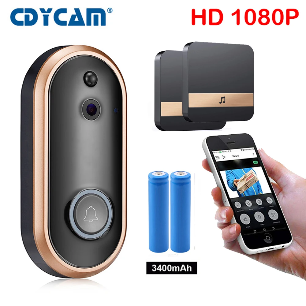 CDYCAM беспроводной WiFi видео дверной звонок 1080P HD Кольцо Дверной Звонок камера 2MP ночное видение двухстороннее аудио 2,4G телефон Дистанционное движение PIR
