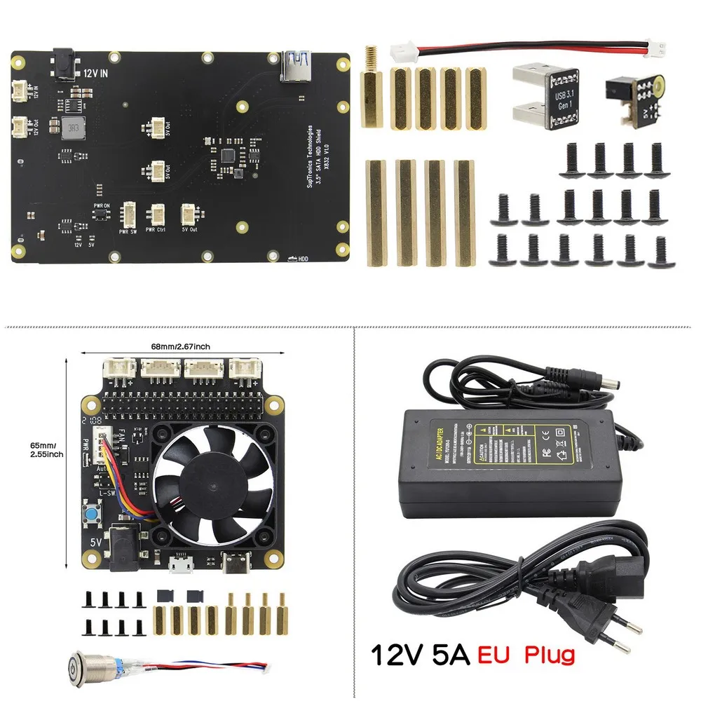 Плата расширения Raspberry Pi 4 Model B X832 поддерживает 3 5 дюймовый SATA HDD совместимый с