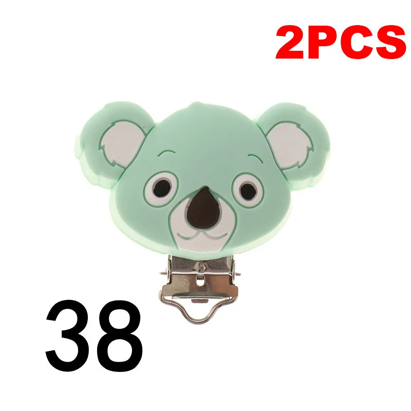 KC-38 Mint Fkisbox 2pcs Mouse Pacifier Clip Silicone Bead Baby Teether& Plastic Teething Accessories Nipple Clasps Toy DIY Round Koala - Цвет: KC-38 Mint