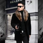 Черное мужское шерстяное пальто, однобортная утепленная ветровка средней и длинной длины, модная шерстяная мужская одежда с шерстяным воротником