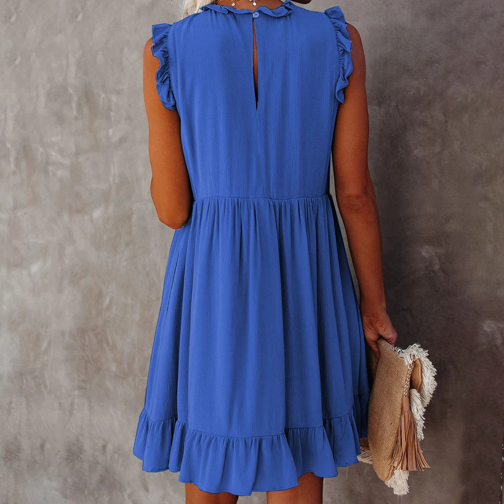 

Fshion Ruffles Sleeveless Beach Mini Dress Women 2021 Summer Loose Casual Sundress Ladies Black Dresses For Women Robe Femme