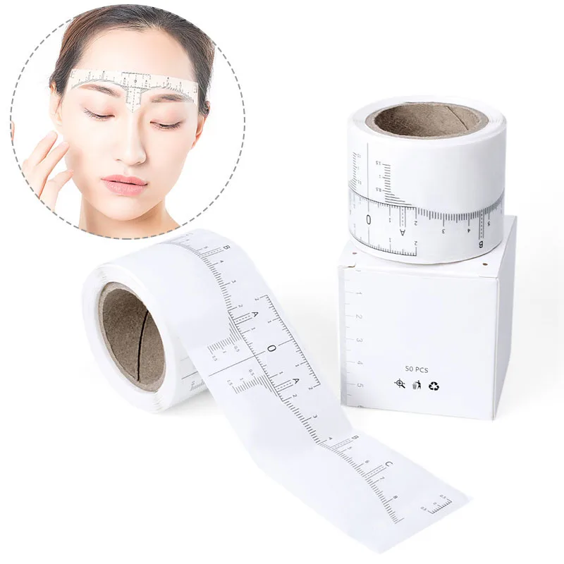

50pcs/Lot Disposable Eyebrow Ruler Sticker Lazy Quick Adhesive Eyebrow Microblading Guide Tattoo Template Permanent Makeup Tool