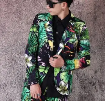suit S-5XL Мужская Новая одежда Модная тонкая певица DS DJ зеленые растения Печать костюм брюки для ночного клуба торжественное платье размера плюс - Цвет: suit
