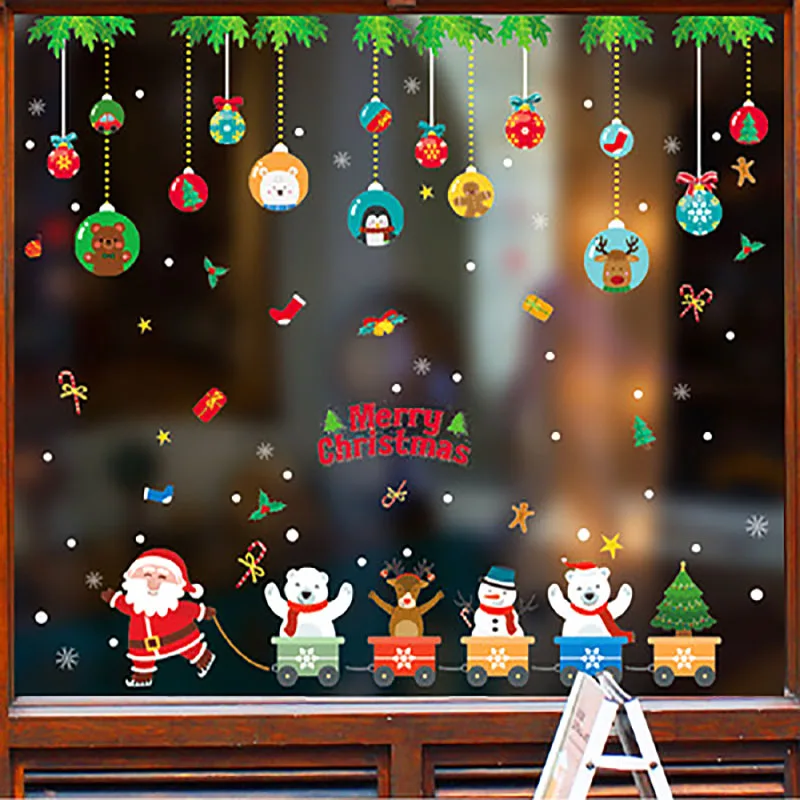 

2021 Christmas Window Sticker Decorations for Home Glass Wall Stickers New Year Family Living Room Decals To Decorate Christmas