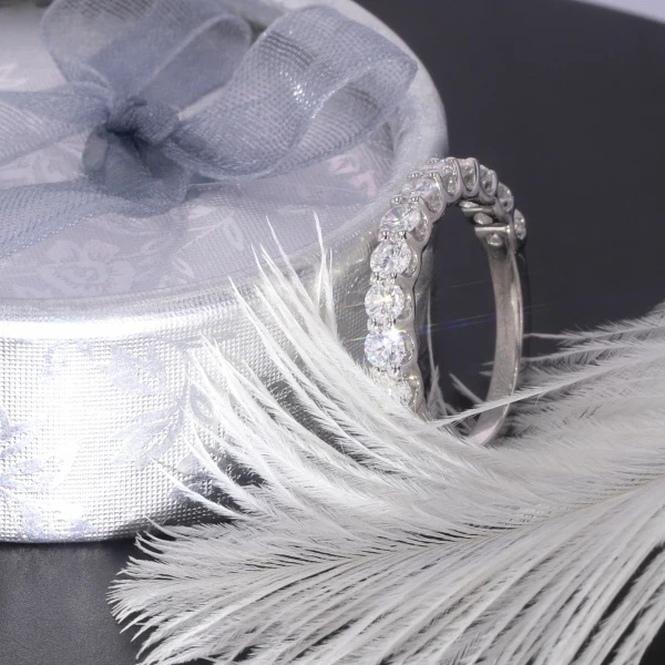 Женское обручальное кольцо из белого золота 14 карат Half Eternity 2 8 мм DEF цвета круглое