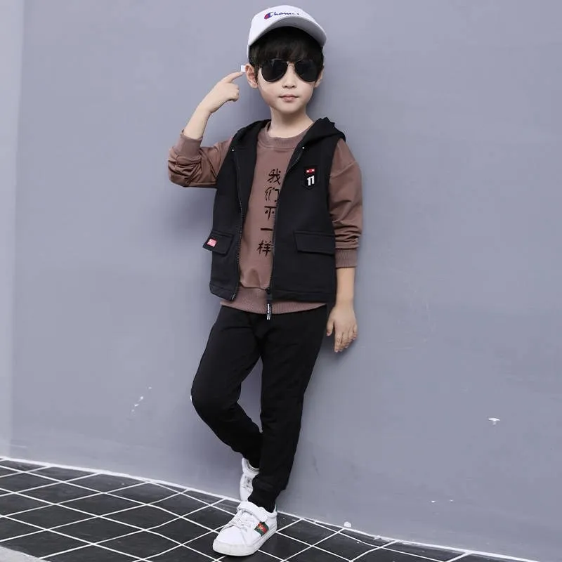 Одежда для мальчиков Теплый костюм с принтом из трех предметов 3-10 лет