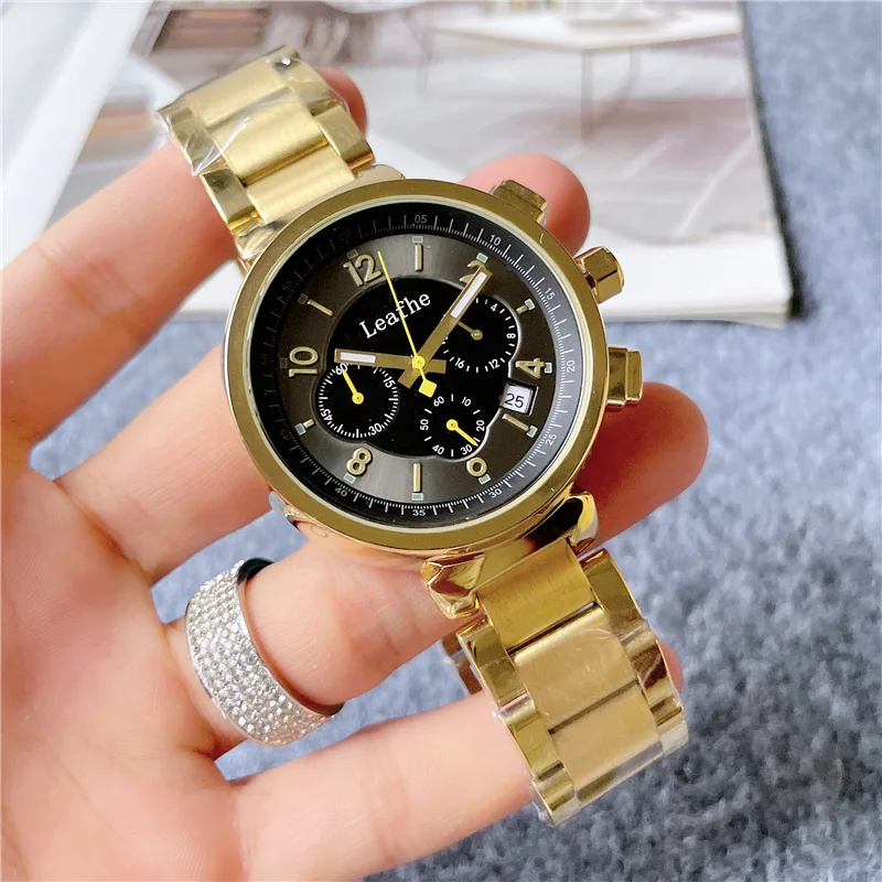 

Luxury Full-Featured Men's Watch Stainless Steel Material Butterfly Clasp Quartz Watches Dial Diameter 43mm Black Clock