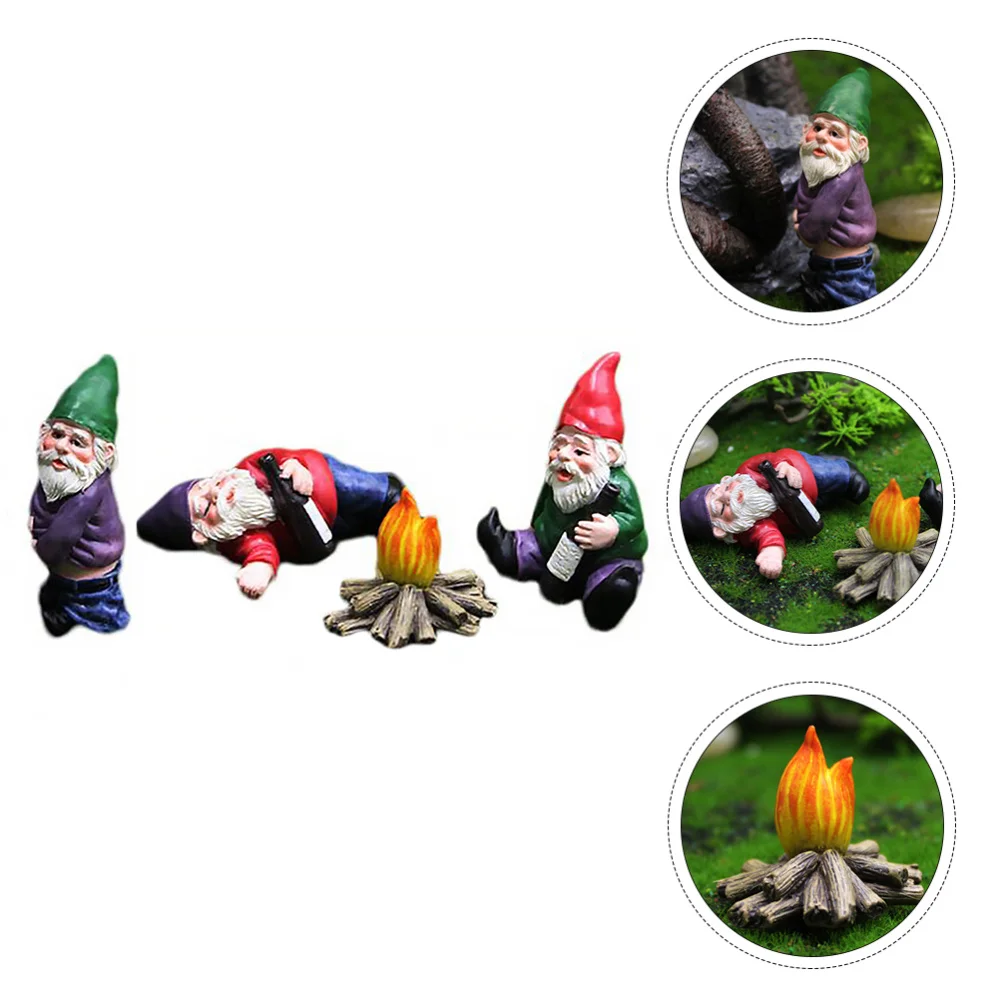 

4pcs Cartoon Resin Dwarf Statue Desktop Figurine Garden Lawn Craft Decoration