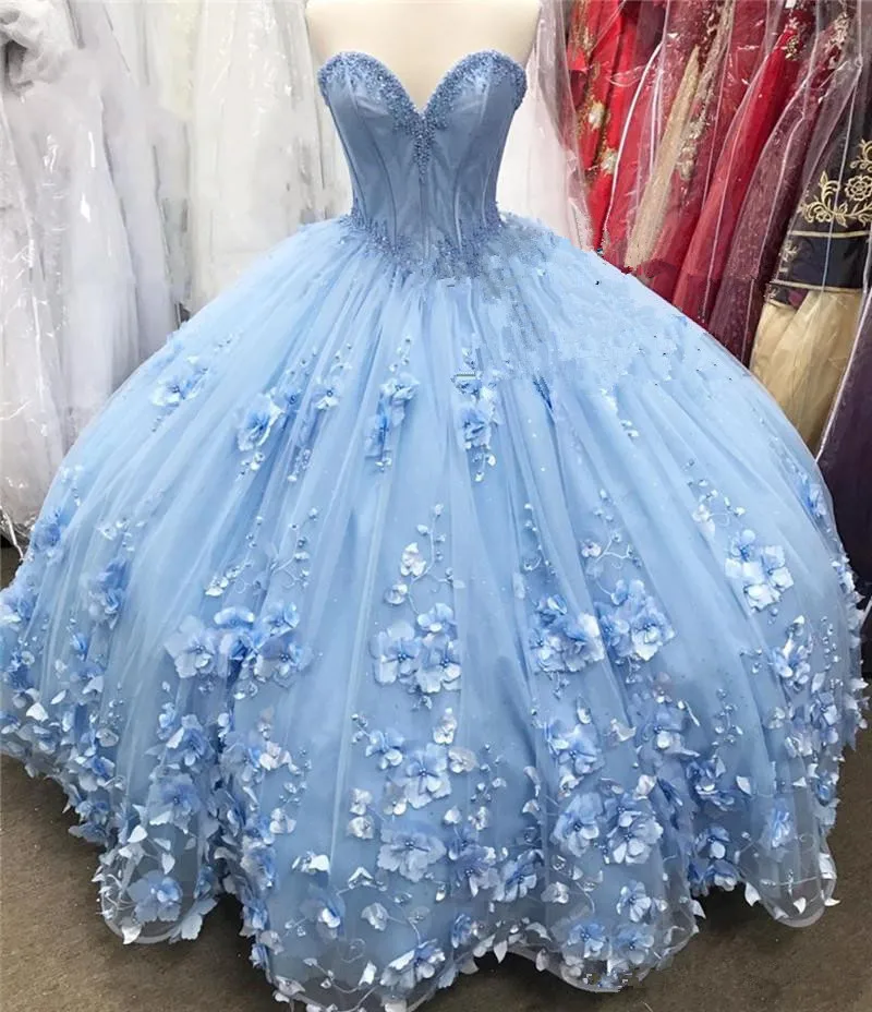 Женское бальное платье с 3D цветами голубое 16 Quinceanera модель 2021 года для отладки