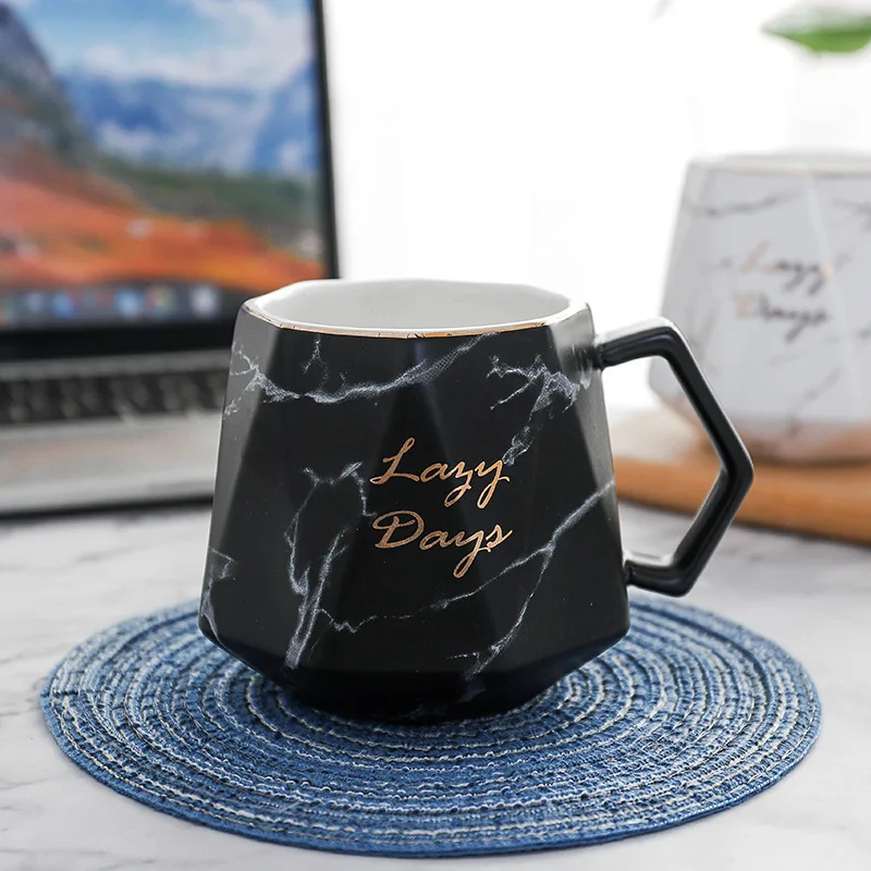 Nordic Ins Marble Creative Ceramic Cup Diamond Office Business Mug Large Capacity Coffee Tea Pink/White/Black Drinks Mugs | Дом и сад