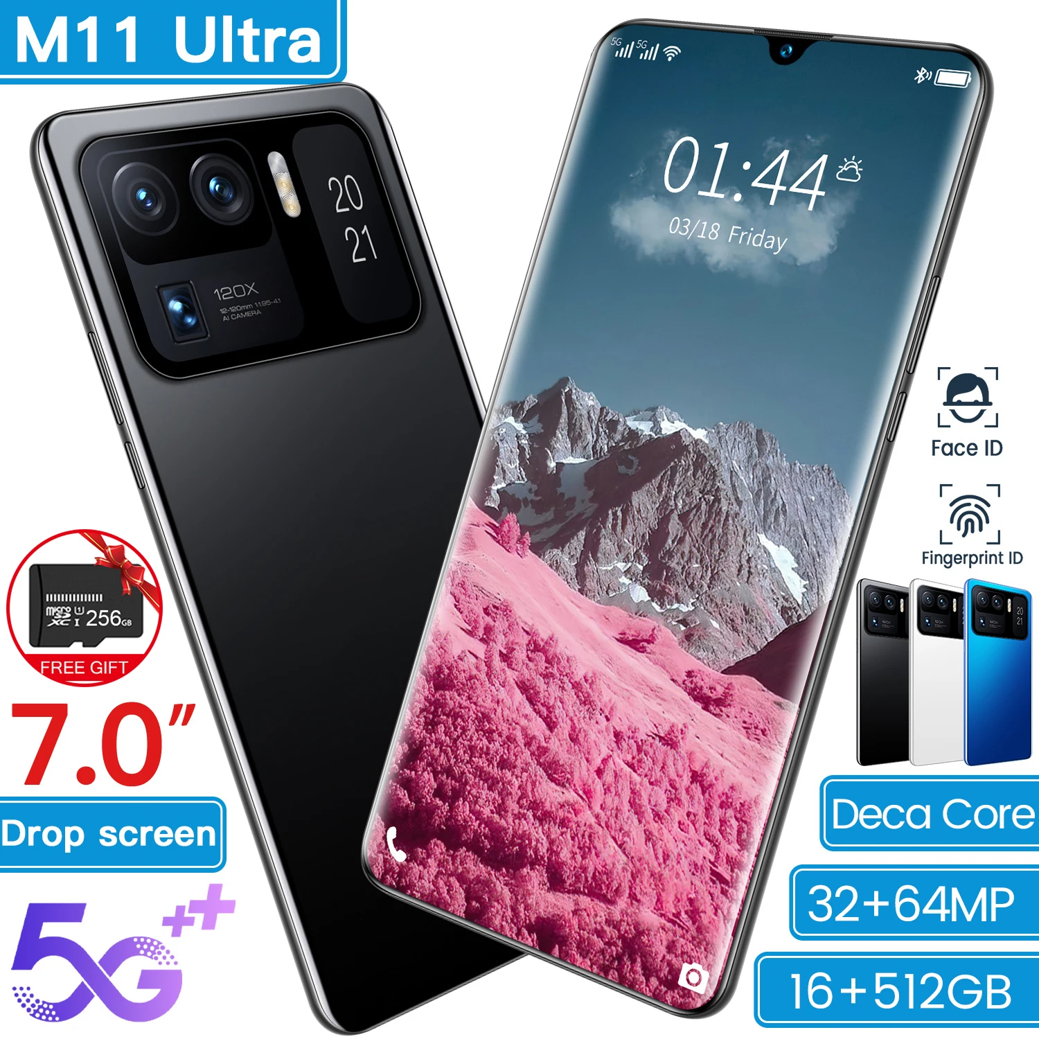 

Global Version M11Ultra 7.0'' Android 11.0 Smartphone Face Unlock Drop Screen Mobilephone 16+512G Deca Core 7200mAh 5G Cellphone