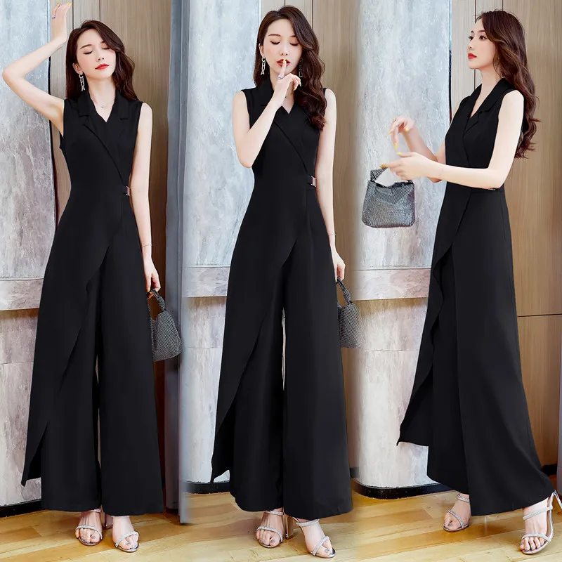 Женские Длинные Комбинезоны без рукавов офисные однотонные комбинезоны с