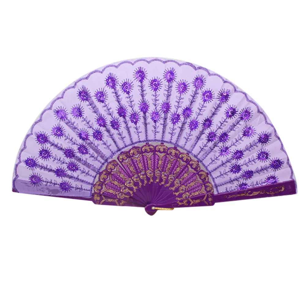 Bone color face sequin fan испанское кружево Шелковый складной ручной танцевальный веер цветочный узор для вечерние свадебные L0730 - Цвет: C
