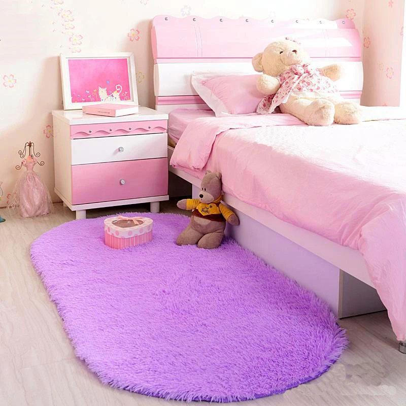 cute oval bedside mat home thickened hairy childrens room crawling living room bedroom full 0f coffee table tatami pink carpet free global shipping