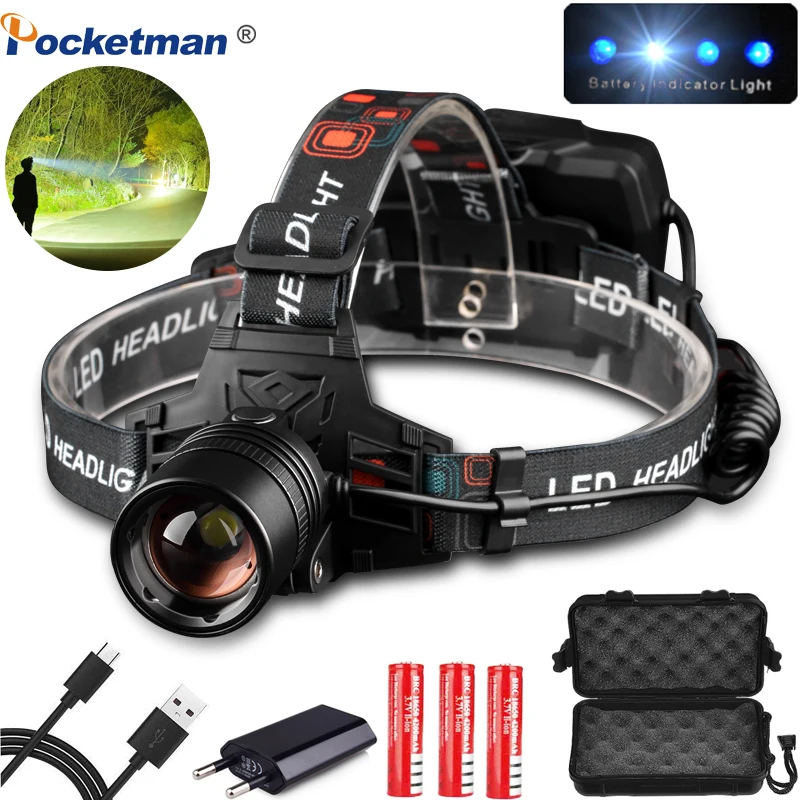 

high powerful xhp70 head lamp torch ZOOM Head light Use 3*18650 batteries Brightest USB Rechargeable XHP50 headlamp Headlight