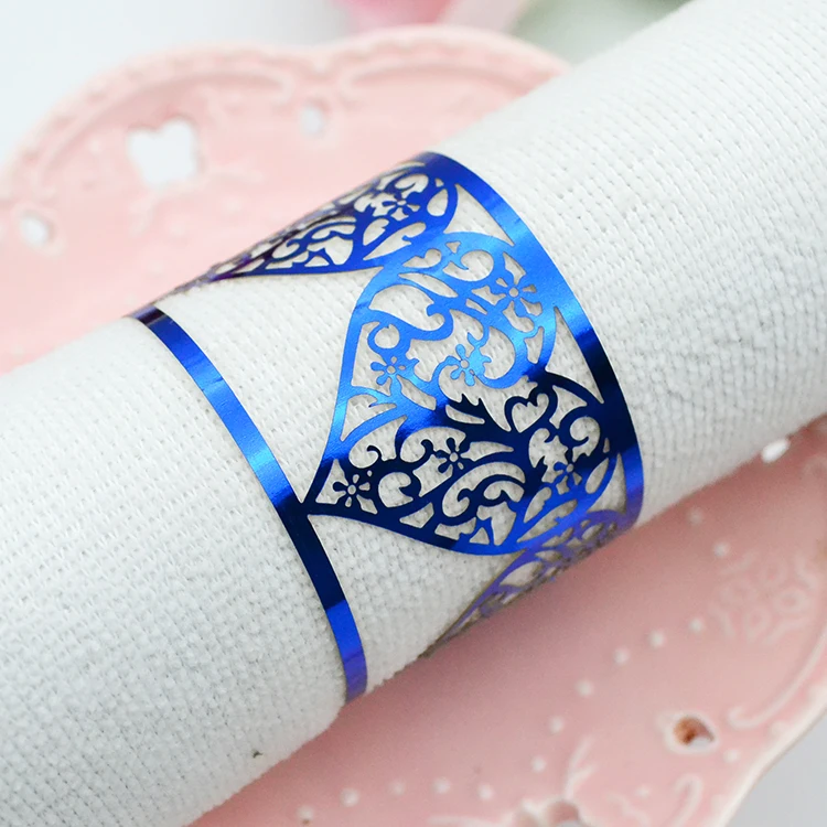 metallic blue Королевский синий вырезанные лазером сердечки свадебные бумажные полотенца кольца - Цвет: metallic blue