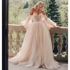 Женское свадебное платье цвета шампанского, ТРАПЕЦИЕВИДНОЕ Тюлевое платье в стиле бохо, лето 2021, свадебные платья на заказ