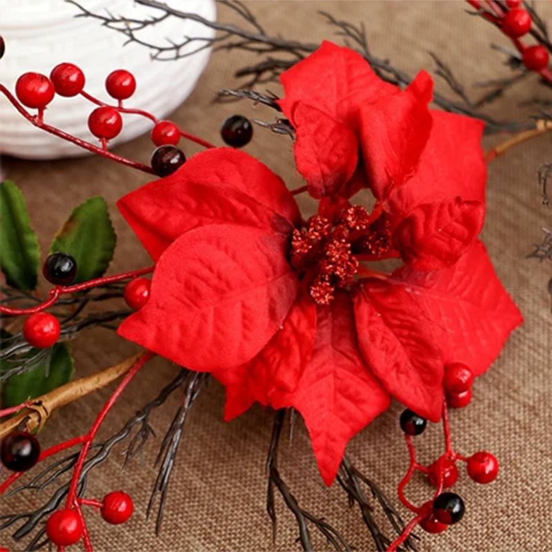 Дверь венок Искусственные красный ягодная гирлянда с зелеными листьями для