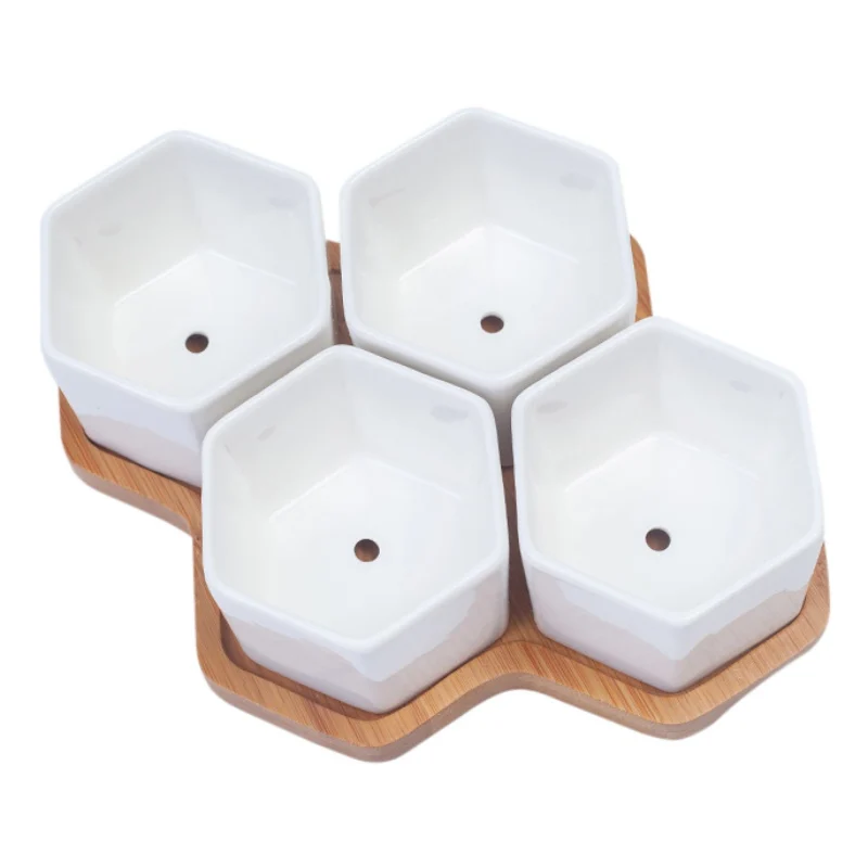 Керамический семейный многоугольный цветочный горшок шестигранный + бамбуковый