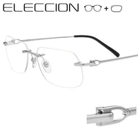 eleccion brand designer prescription eyeglasses men rimless glasses 2022 male square frame myopia spectacles wiht optical lenses