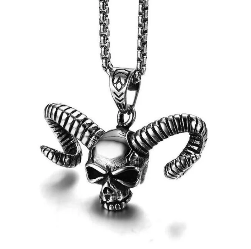 Готический кулон из нержавеющей стали с черепом быка и мужское ожерелье классный