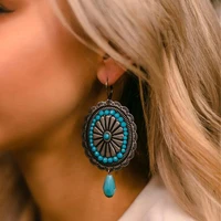 2021 new european and american retro bohemian western style turquoise earrings personality exaggerated earrings