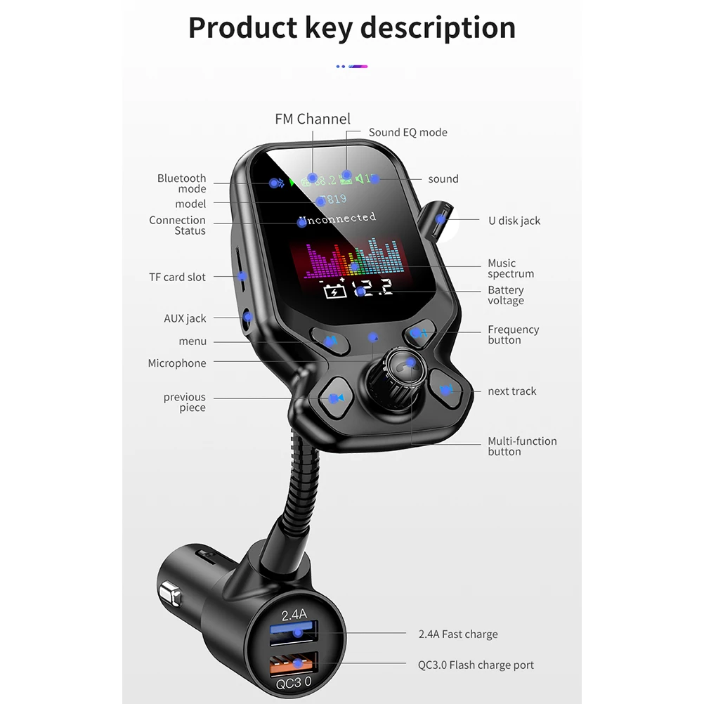 Автомобильный fm передатчик модулятор Bluetooth 5 0 аудио mp3 плеер QC3.0 двойной