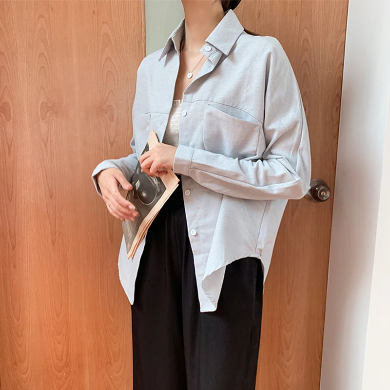 

Женская блузка в Корейском стиле, свободная винтажная блузка с длинным рукавом, женская рубашка, весна-осень 2019