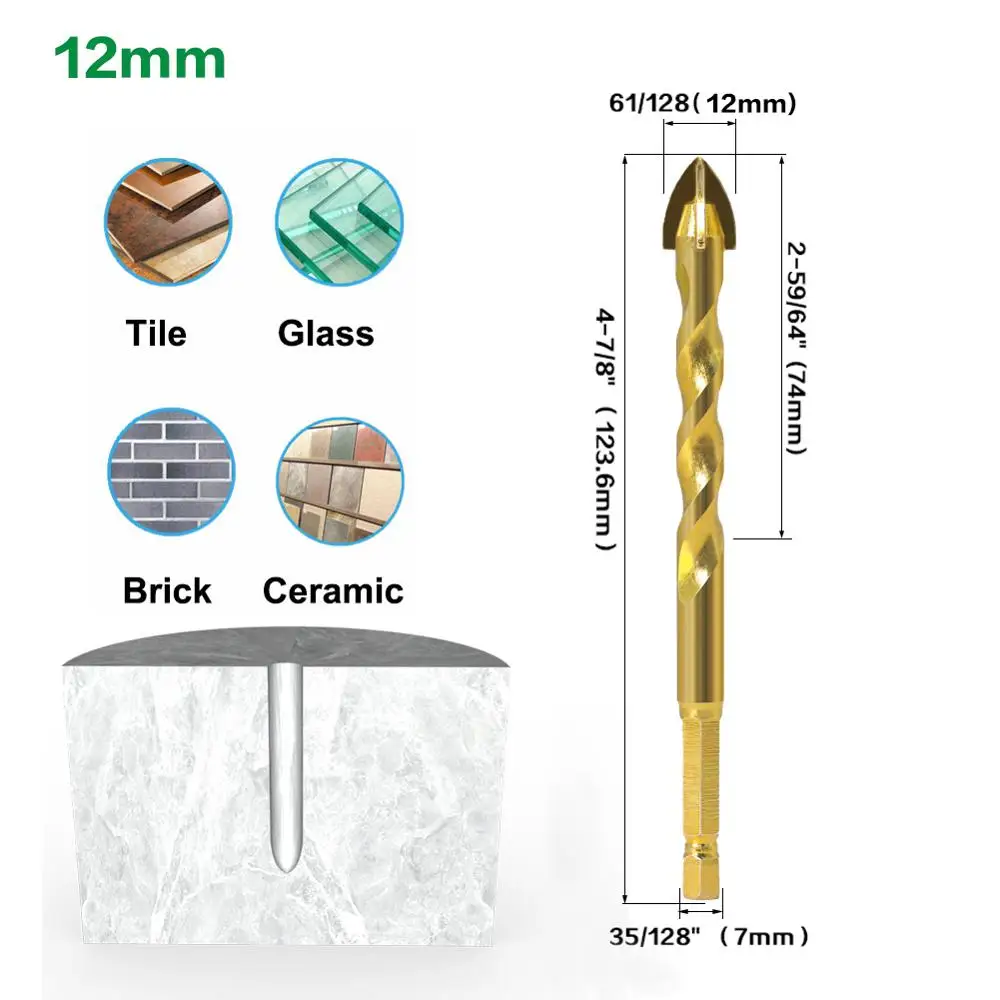 5 шт. 7 мм шестигранный хвостовик Спиральные стеклянные сверла набор сверл из