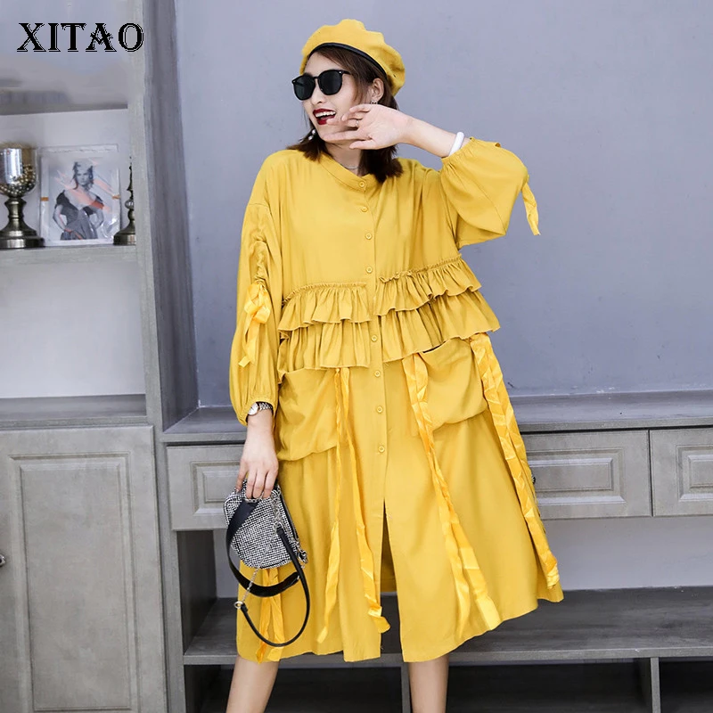 XITAO зеленое платье размера плюс женское свободное модное однобортное со