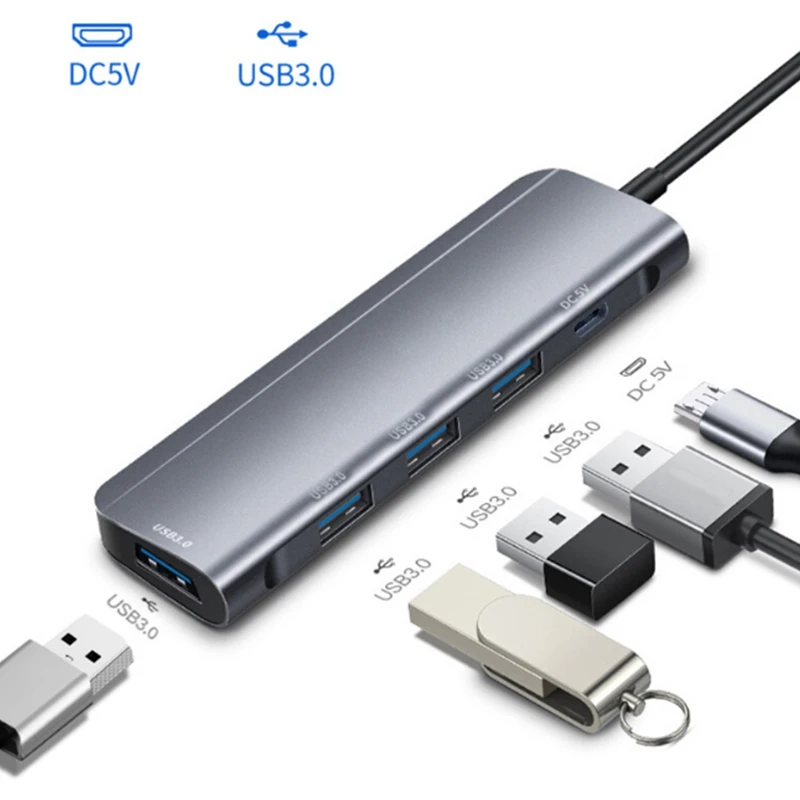 Type C USB Hub 5 in 1 3.0 Port Expander Adapter Mini DC5V Charging Office Docking Station for PC Laptop | Компьютеры и офис