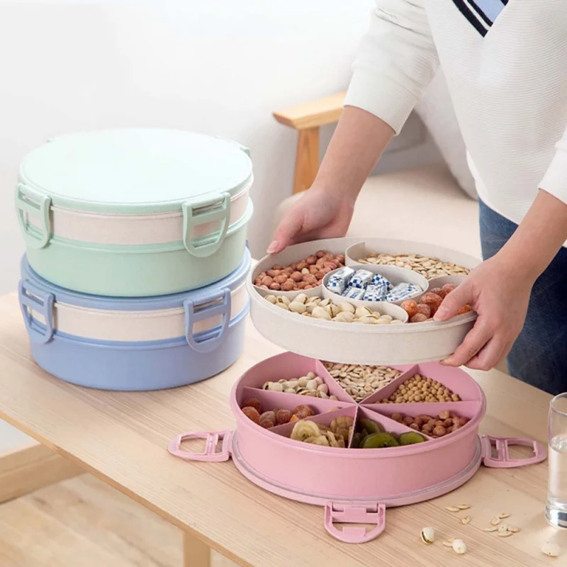 Double Layer Food Storage Container With Lid Candy Treats Organizer Serving Tray Divided Snacks Holder Dish | Дом и сад