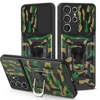 slide lens protective camouflage case for samsung galaxy s21 s20 plus a72 a52 a32 a12 a71 a51 a02s s20fe a30 ring tpu back cover