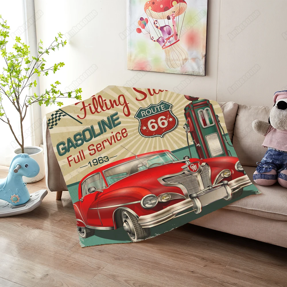 Наполнительная станция ретро постер одеяло s для кровати классическое старое автомобильное плюшевое Покрывало Постельное белье мягкое оде...