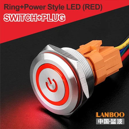 R Power Button Plug 30 мм Одноместный двухполюсный DPDT кнопочный переключатель двери схема с светильник 12V24V220V - Цвет: R Power Button Plug