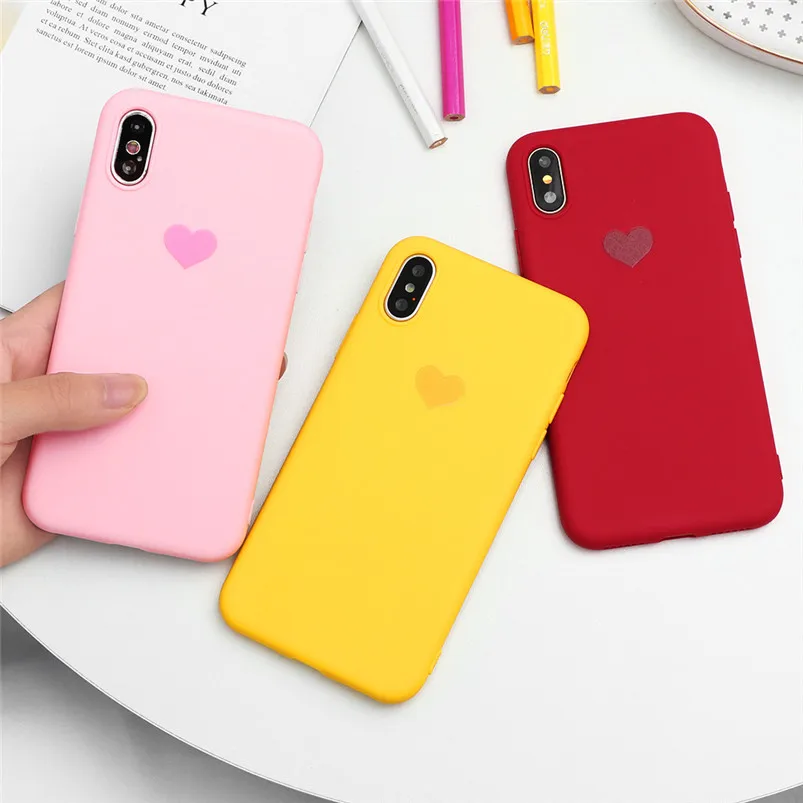 Матовый чехол для телефона ярких цветов с сердцем для iPhone 11 Pro XS Max XR X 8 7 6 6 s Plus 5 5S SE, мягкий чехол из ТПУ для iPhone XR, чехол