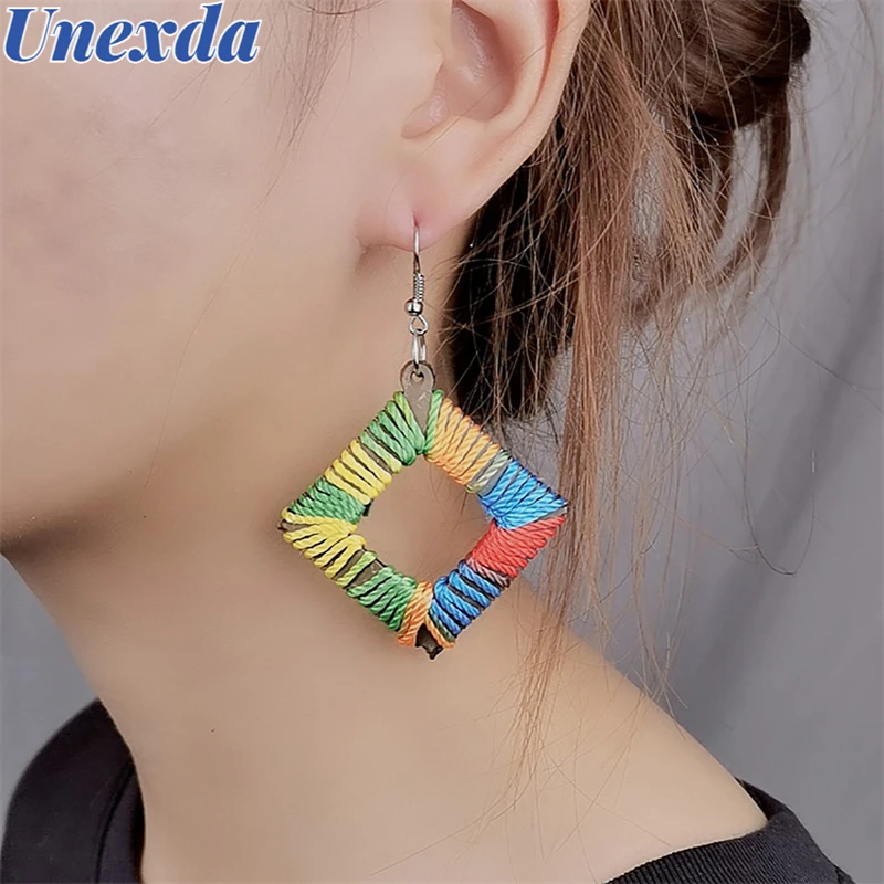 

Vintage Luxury Drop Earrings Color Coil Winding Square For Women Party Jewelry Cute Geometry Big Earrings Wholesale Jewelry