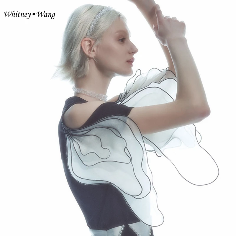 WHITNEY WANG футболка 2020 летняя модная уличная с вырезами на плечах 3D лепестки