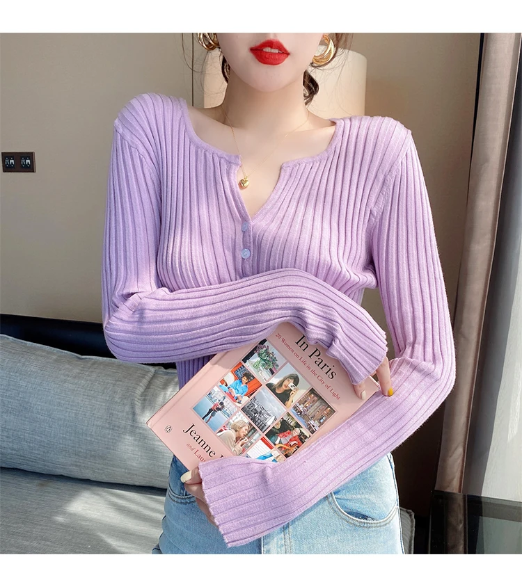 

Футболка женская трикотажная, с V-образным вырезом и длинным рукавом, осень 2021