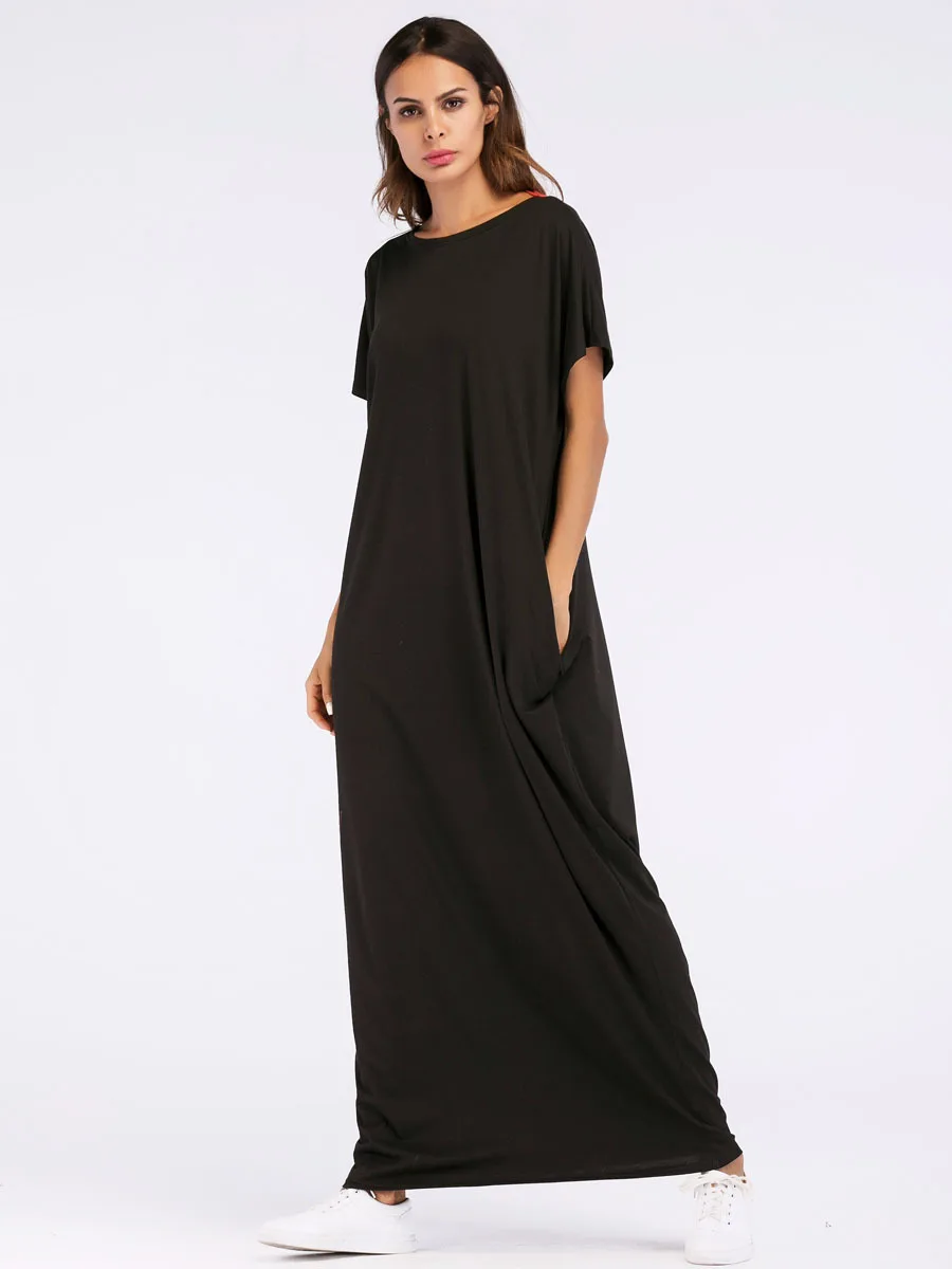 Мусульманская мусульманская одежда с бантом однотонное платье коротким рукавом