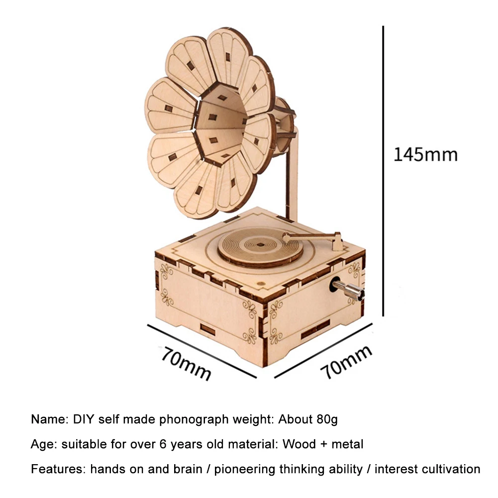 

1 Set Creative Classic Home Decor Wooden DIY Phonograph Music Player Model Home Decoration Craft Child Gifts