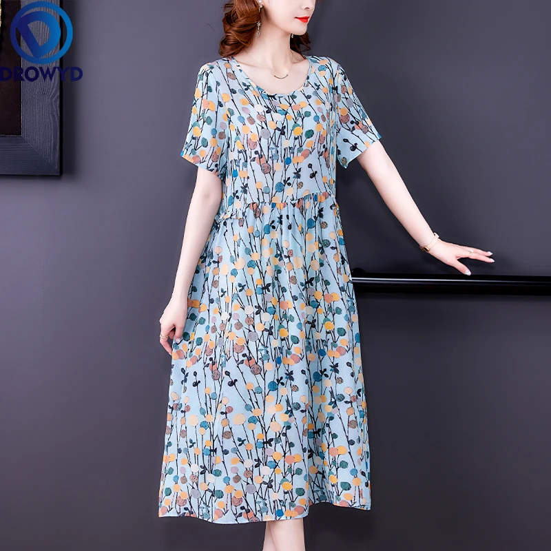 

Женское шифоновое пляжное платье-миди, элегантное облегающее платье из шелка тутового шелкопряда с принтом синего цвета, лето, 2021