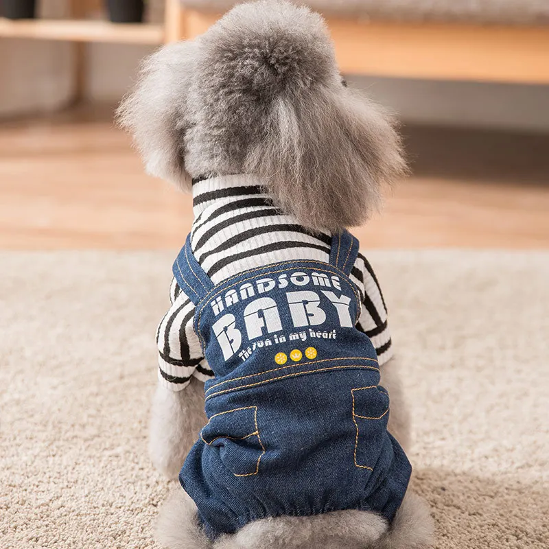 Новейший дизайн теплые джинсы для собак в полоску четыре ноги одежда домашних