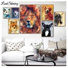 Акварельный Лев, Зебра, лиса, собака, кот, животные, 5D алмазная вышивка, полная выкладка, квадратная алмазная живопись, мозаика, декор FS7067
