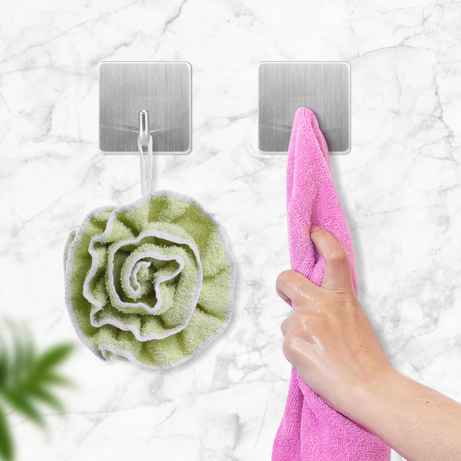 

4pcs Adhesive Hooks Heavy Duty Wall Hangers Hooks Waterproof Stainless Steel Towel Hanger Holder THIN889