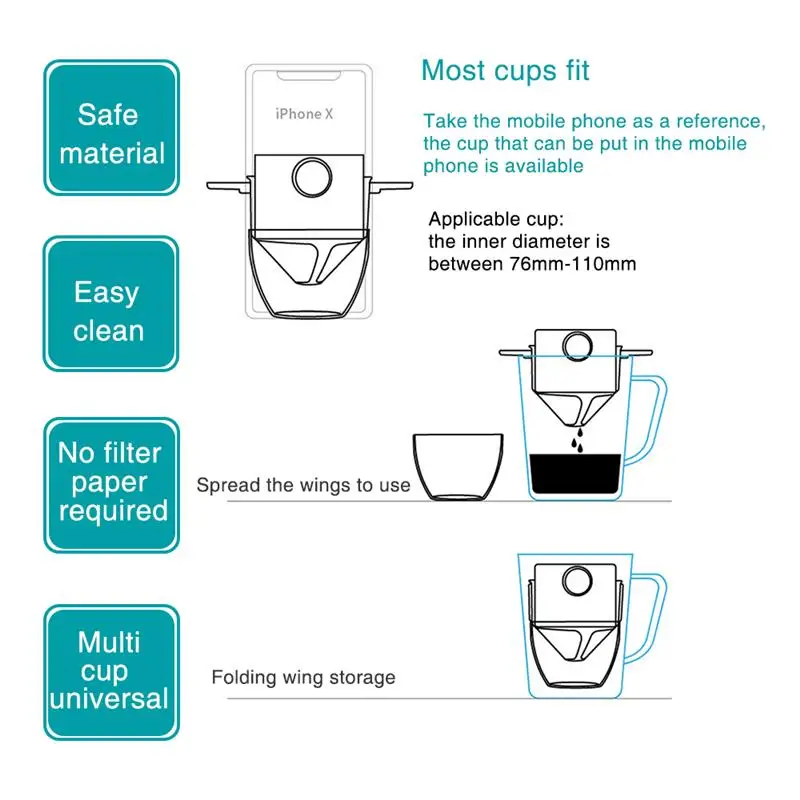 

Coffee Filter Paperless Stainless Steel Camping Single Serve Dripper Cone Pour Over Portable Home Office Kitchen Tools