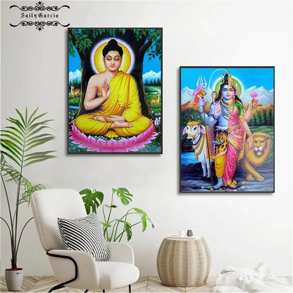 Индийская религия плакаты Shri Lakshmi Devi Saraswati Ganesh холст картины Будда настенные
