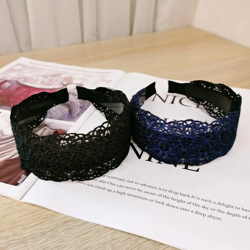

Lace Flowers Headband Wide Women Hair Hoop Head Bands Toothed Non-slip Elastic Hairband Bezel Hair Accessories Headdress